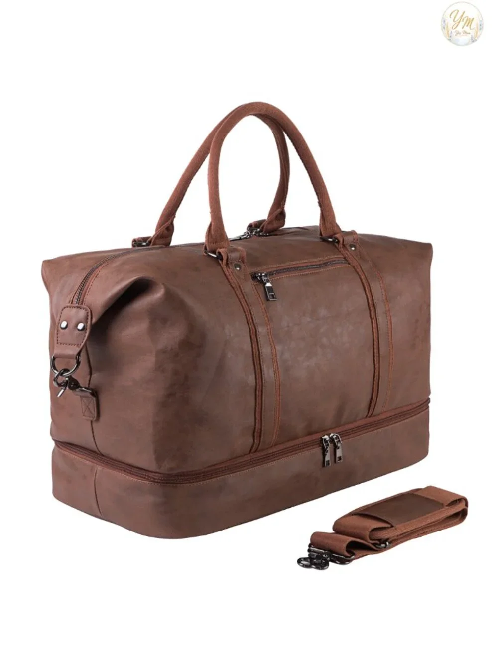 Seyfocnia Weekender Overnight Duffel Bag with Shoe Pouch PU Leather